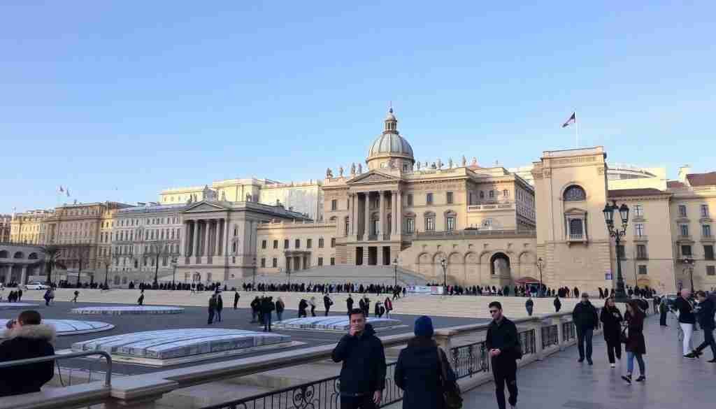 Ein Bild von Valletta im Januar, mit wenigen Touristen und viel historischer Architektur